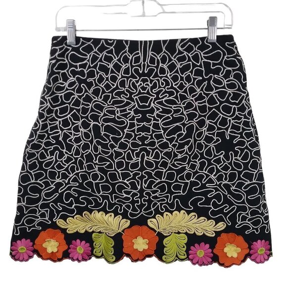 P.S.N.Y. BY SAMAN PETITE | EMBROIDERED A-line Mini Skirt Black | Size 2P - Picture 4 of 9